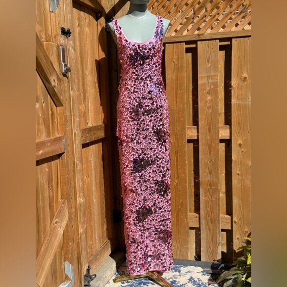 🆕 SIMKHAI 🧿 NWOT Bex Sequined Embellished Maxi Dress, Sorbet Pink- Sz US 0 - Picture 12 of 16